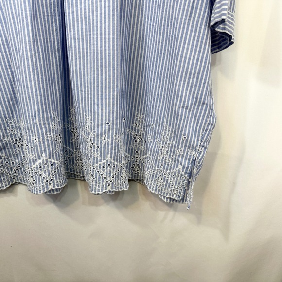 Woman Within Plus Size 26/28 Top 2X Blue White Stripe Embroidered Eyelet 1409 - Picture 7 of 10
